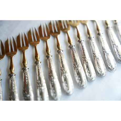 フランスアンティーク デザートフォーク  Stéphane Prud’homme ステファン・プリュドム 12本 Sterling Silver 純銀950 ミネルヴァ プルミエ カトラリー