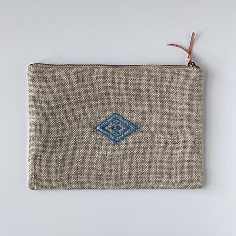 【南部菱刺し】フラットポーチ （L）｜藍染め