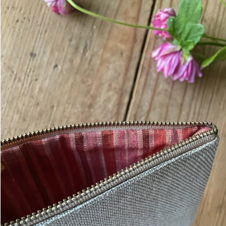 【南部菱刺し】フラットポーチ（L）｜桜染め