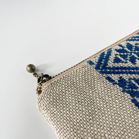 【南部菱刺し】フラットポーチ L（20cm／藍染め・濃）