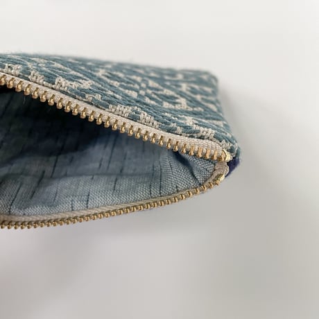【南部菱刺し】フラットポーチ S（藍×玉葱)