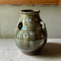 倉敷青木窯　三宅康太　灰釉丸紋油壺型花器