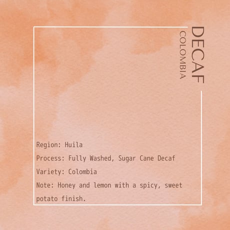 【DECAF】COLOMBIA Santa Maria Washed / 100g