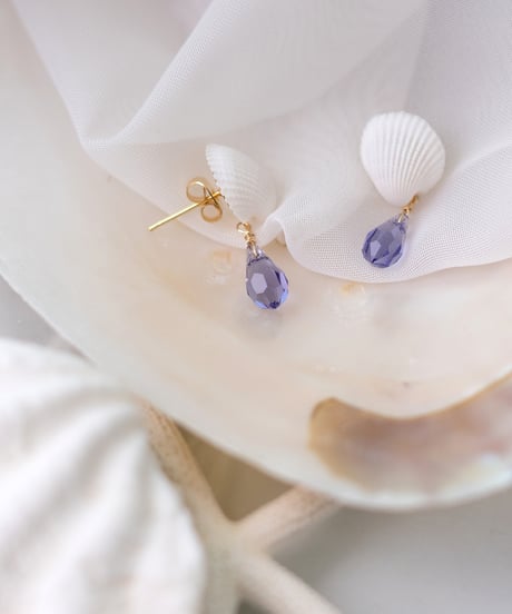 海のしずくシェルピアス / タンザナイトパープル　SHELOOMオリジナル