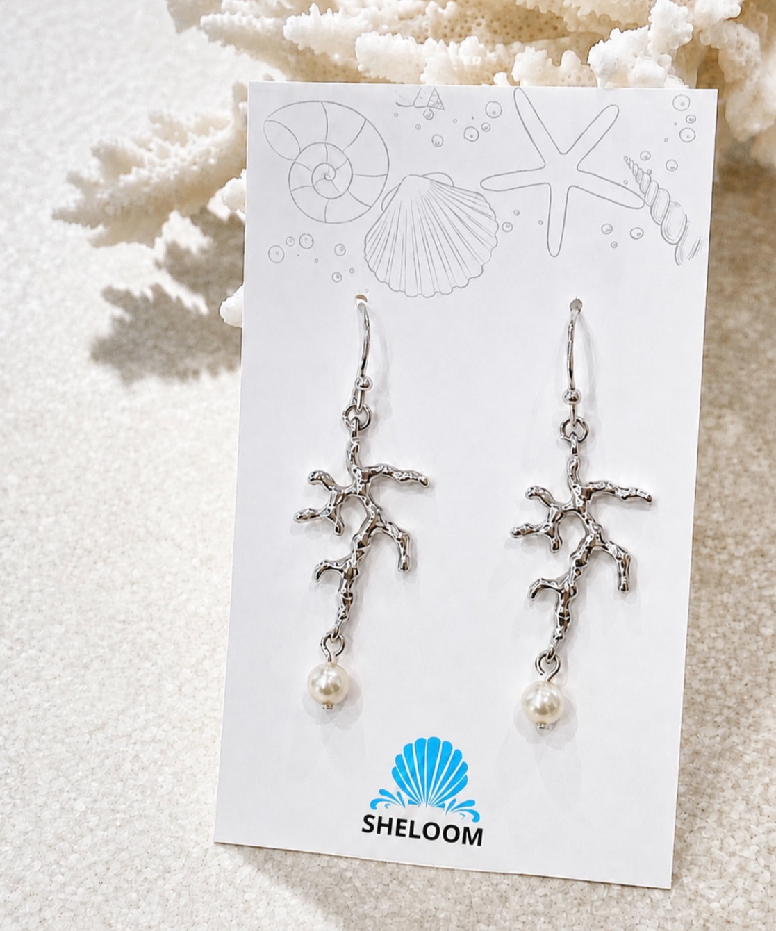 国産　天然珊瑚彫刻　カメオデザインピアス　シルバー サンゴモチーフ＆パールピアス / シルバー SHELOOMオリジナル