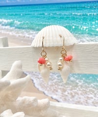 巻貝＆海の泡パールピアス / ピンクコーラル　SHELOOMオリジナル
