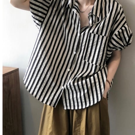 ランタンスリーブストライプシャツ