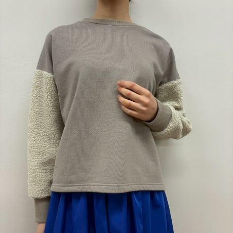 裏毛×ボアスリーブプルオーバー