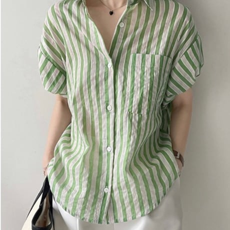 ランタンスリーブストライプシャツ