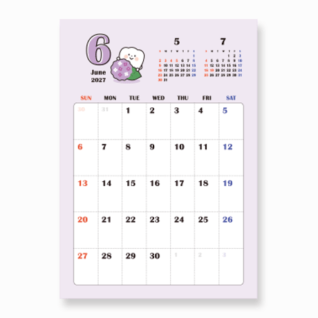 2027年カレンダー〈1～6月〉タテ型