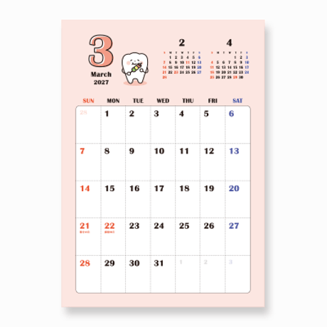 2027年カレンダー〈1～6月〉タテ型