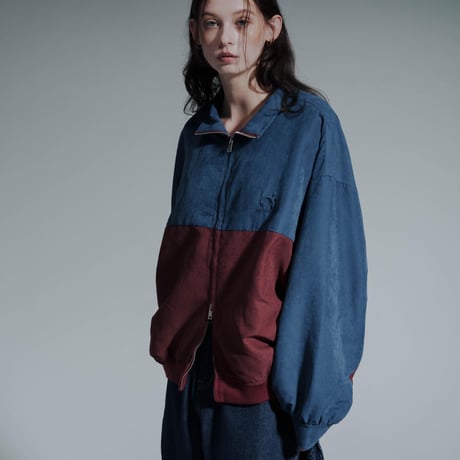 Bicolor Faux Nubuck Blouson - ブルー×ボルドー