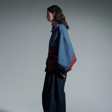 Bicolor Faux Nubuck Blouson - ブルー×ボルドー