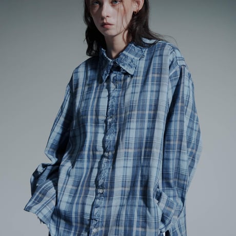 Frayed Check Shirts - ブルー