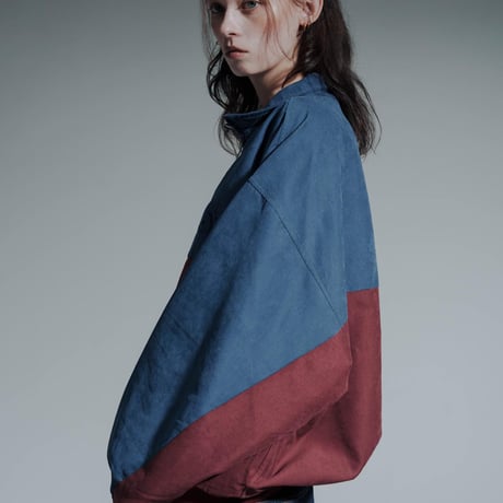 Bicolor Faux Nubuck Blouson - ブルー×ボルドー
