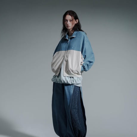 Bicolor Faux Nubuck Blouson - ブルー×アイボリー