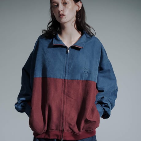Bicolor Faux Nubuck Blouson - ブルー×ボルドー