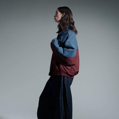 Bicolor Faux Nubuck Blouson - ブルー×ボルドー