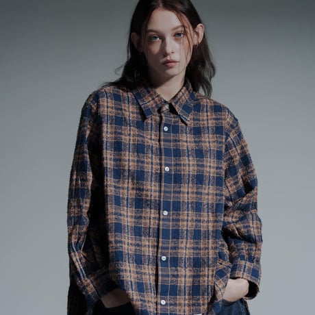 Frayed Check Shirts - オレンジ