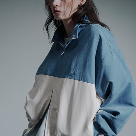 Bicolor Faux Nubuck Blouson - ブルー×アイボリー