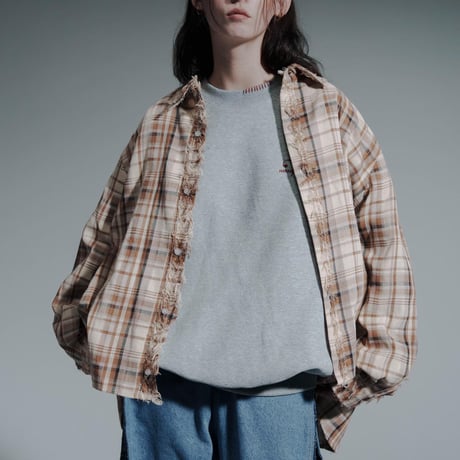 Frayed Check Shirts - ベージュ