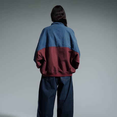 Bicolor Faux Nubuck Blouson - ブルー×ボルドー