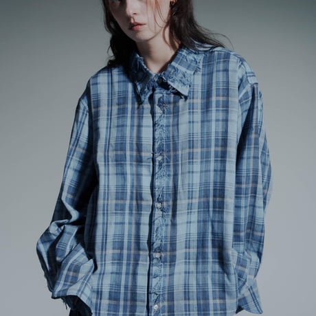 Frayed Check Shirts - ブルー