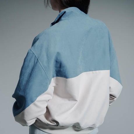 Bicolor Faux Nubuck Blouson - ブルー×アイボリー