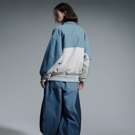 Bicolor Faux Nubuck Blouson - ブルー×アイボリー