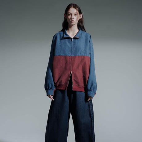 Bicolor Faux Nubuck Blouson - ブルー×ボルドー