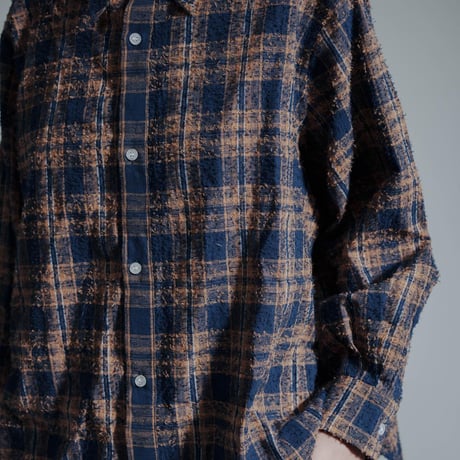 Frayed Check Shirts - オレンジ