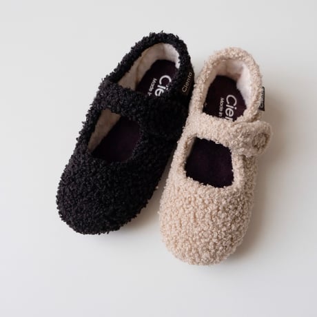 <ご予約>Cienta VELOUR VELCRO ONE STRAP BALLET SHOES beige / fur 500(23(14cm)～34(21cm))