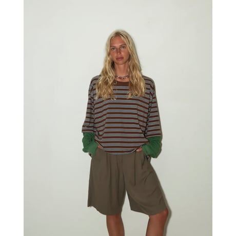 SUMMER & STORM WOMENS 90'S LS TEE COCO STRIPE GREEN SLEEVES