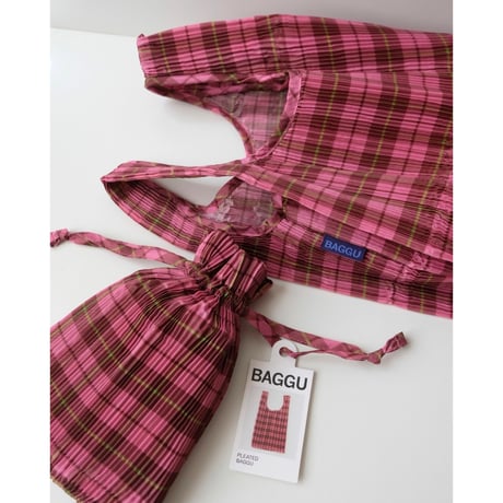 BAGGU Pleated Baggu - Azalea Pink Tartan