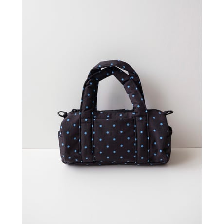 BAGGU Small Nylon Duffle Bag - Black and Sky Blue Micro Dot
