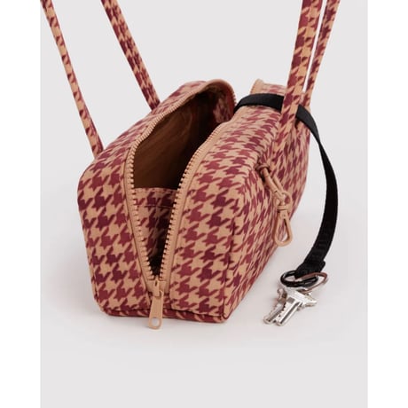 BAGGU Small Nylon Bowler Bag - Tan Houndstooth