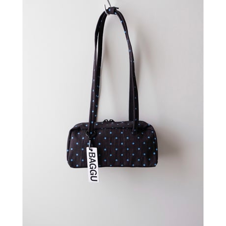 BAGGU Small Nylon Bowler Bag - Black and Sky Blue Micro Dot