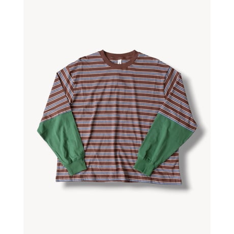 SUMMER & STORM WOMENS 90'S LS TEE COCO STRIPE GREEN SLEEVES
