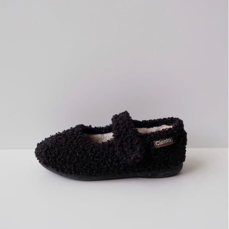 <ご予約>Cienta VELOUR VELCRO ONE STRAP BALLET SHOES black / fur 500(23(14cm)～34(21cm))