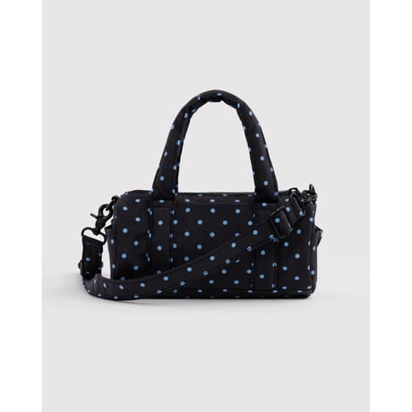 BAGGU Small Nylon Duffle Bag - Black and Sky Blue Micro Dot
