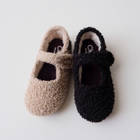 <ご予約>Cienta VELOUR VELCRO ONE STRAP BALLET SHOES beige / fur 500(23(14cm)～34(21cm))