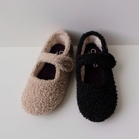<ご予約>Cienta VELOUR VELCRO ONE STRAP BALLET SHOES beige / fur 500(23(14cm)～34(21cm))
