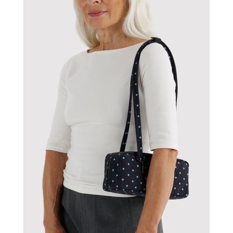 BAGGU Small Nylon Bowler Bag - Black and Sky Blue Micro Dot