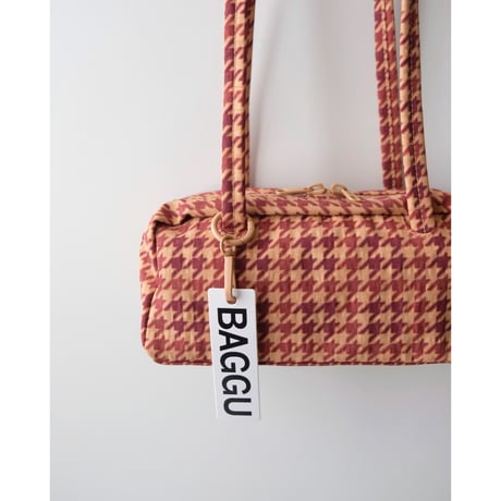 BAGGU Small Nylon Bowler Bag - Tan Houndstooth