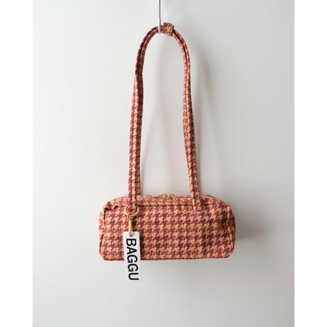 BAGGU Small Nylon Bowler Bag - Tan Houndstooth