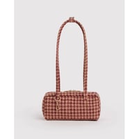 BAGGU Small Nylon Bowler Bag - Tan Houndstooth