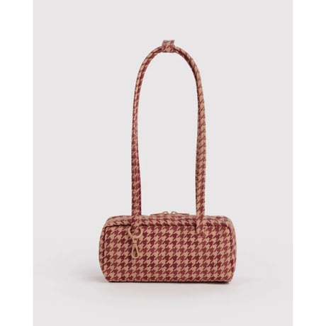 BAGGU Small Nylon Bowler Bag - Tan Houndstooth