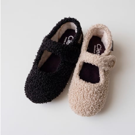 <ご予約>Cienta VELOUR VELCRO ONE STRAP BALLET SHOES black / fur 500(23(14cm)～34(21cm))