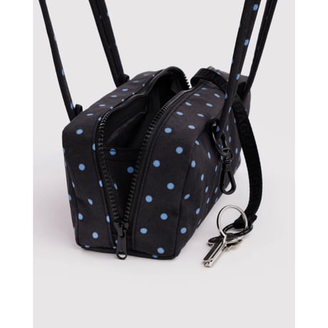 BAGGU Small Nylon Bowler Bag - Black and Sky Blue Micro Dot