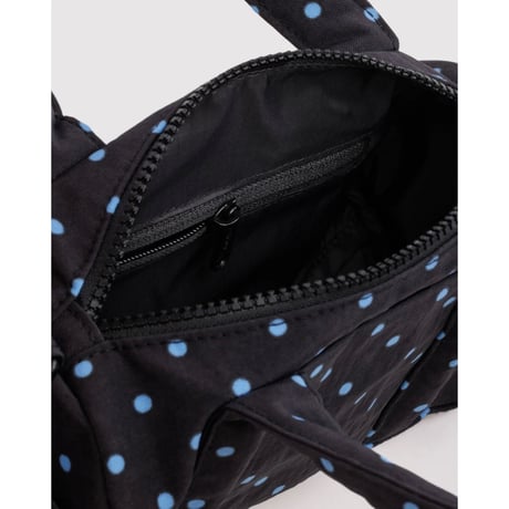 BAGGU Small Nylon Duffle Bag - Black and Sky Blue Micro Dot